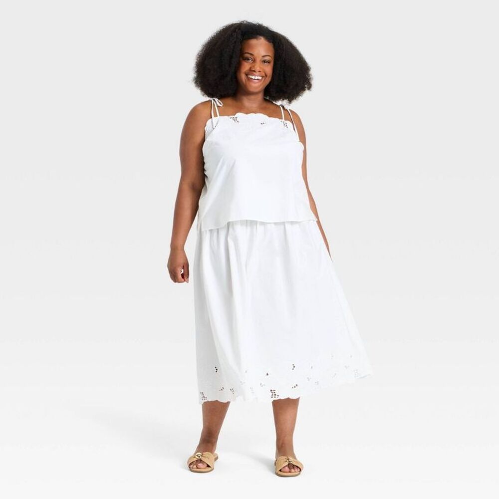 Open Box - Ava & Viv - Women's Embroidered Eyelet Midi A-Line Skirt - Ava White - Picture 3 of 3